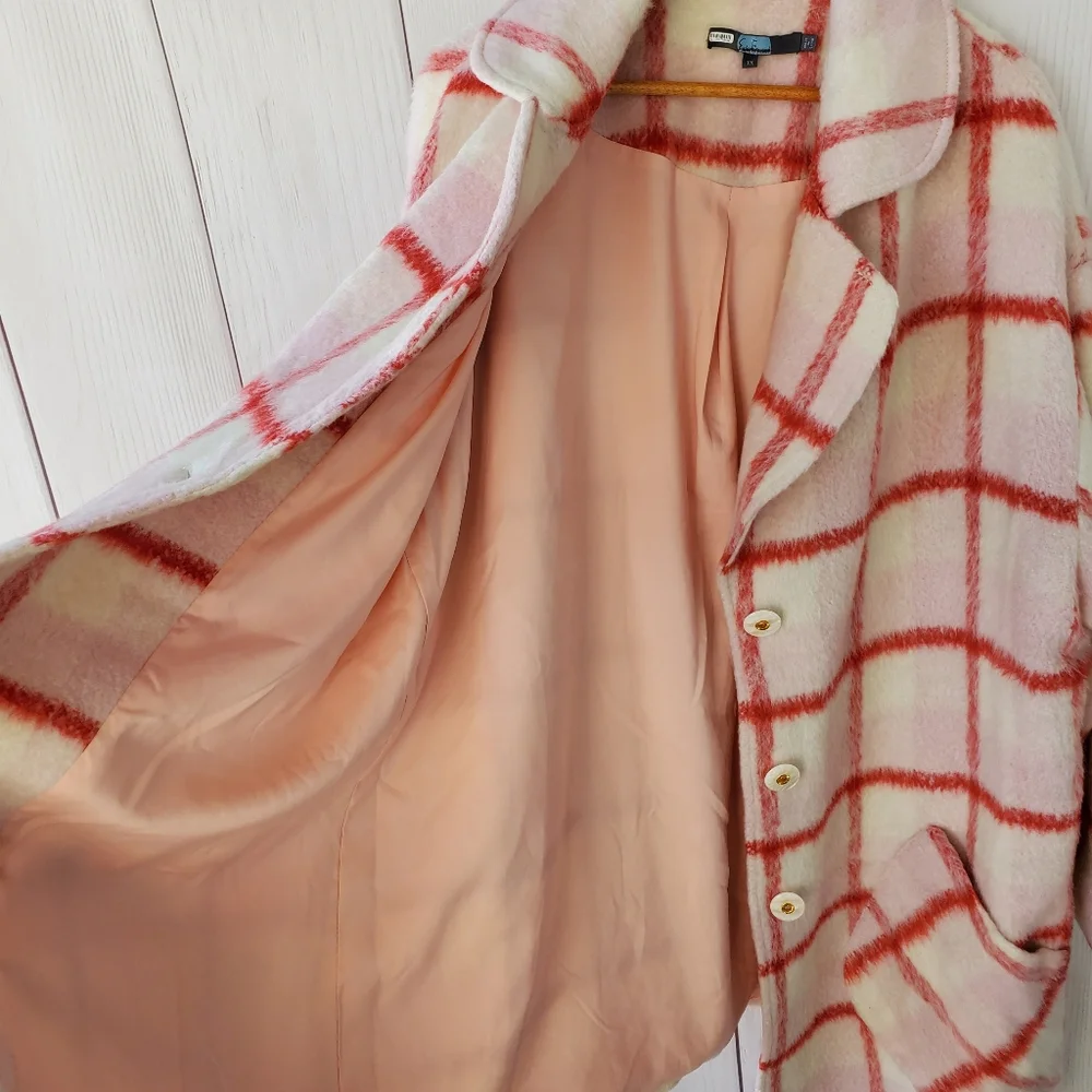 NWOT Anthropologie Eva Franco strawberry plaid coat - Picture 6 of 16